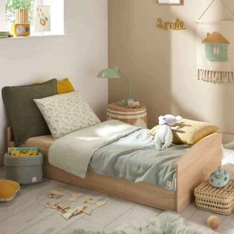 Lit évolutif Little Big Bed 140 x 70 cm Azur aspect chêne doré
