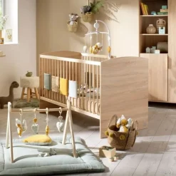 Lit évolutif Little Big Bed 140 x 70 cm Azur aspect chêne doré