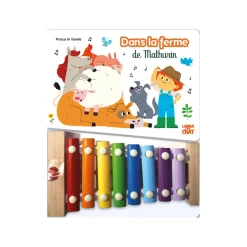 Livre Dans la ferme de Mathurin avec xylophone