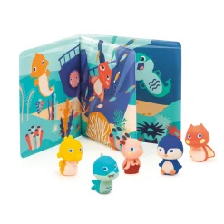 Livre de bain avec ses 5 marionnettes d'animaux marins