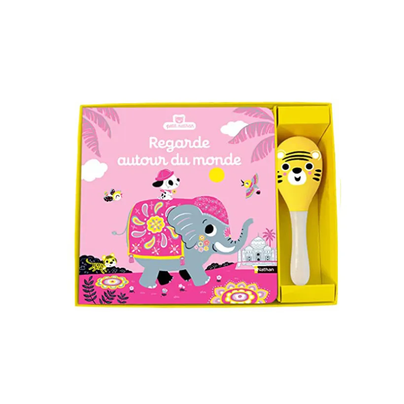 Livre d'éveil sonsoriel avec maracas