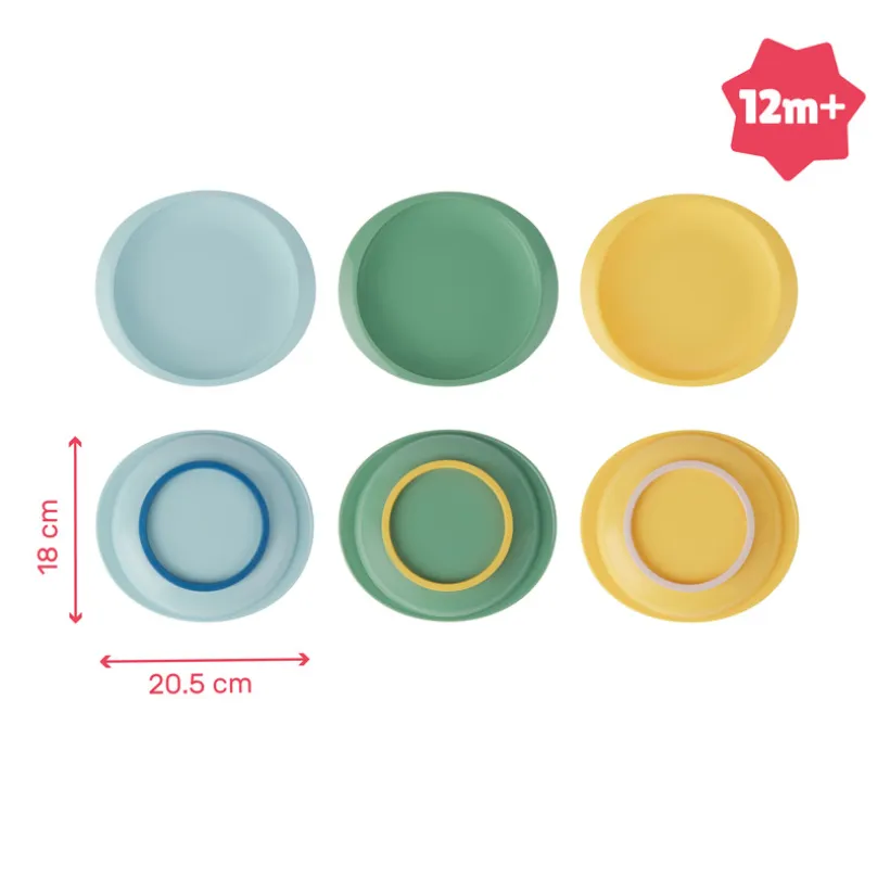 Lot de 3 assiettes anti-dérapantes - Multicolore