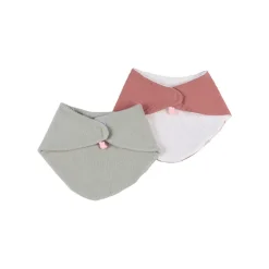 Lot de 2 bavoirs bandanas en gaze et éponge rouge/kaki