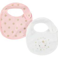Lot de 2 bavoirs courts à pois dorés et motif chat printé doré