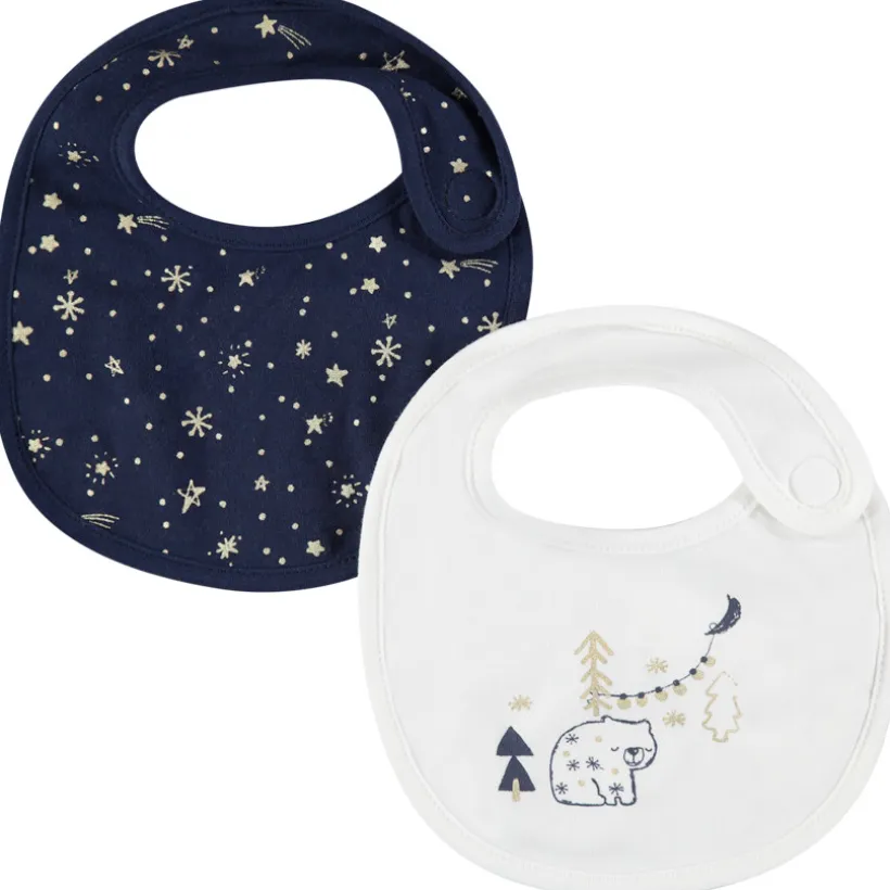 Lot de 2 bavoirs en coton avec imprimé doré all-over et ourson