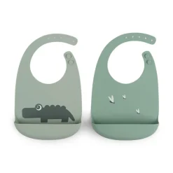 Lot de 2 bavoirs en silicone - Croco vert