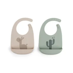 Lot de 2 bavoirs en silicone - Sable/Vert