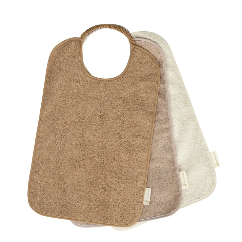 Lot de 3 bavoirs éponge à enfiler beige