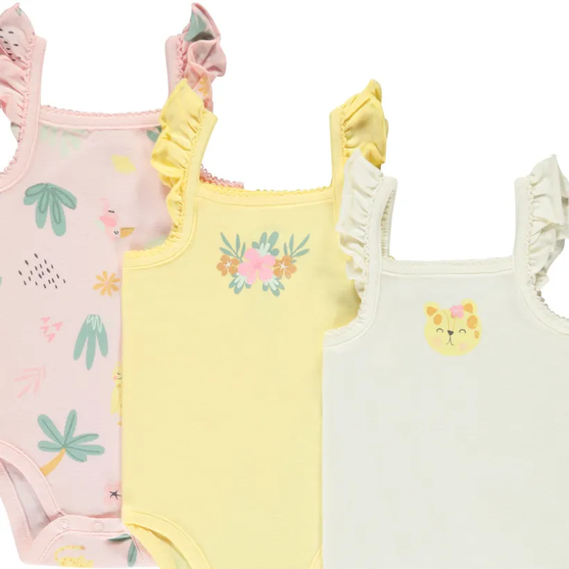 Lot de 5 bodies fantaisie à bretelles volantées pour bébé fille