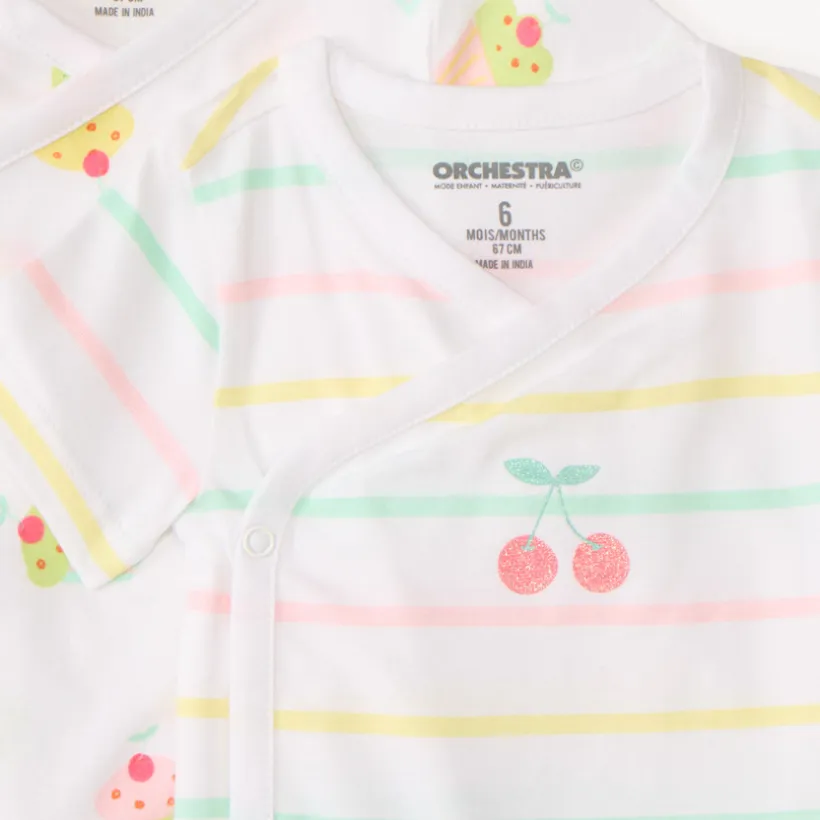 Lot de 7 bodies manches courtes motifs gourmandises pour bébé fille (ouvertures différentes selon l'âge)