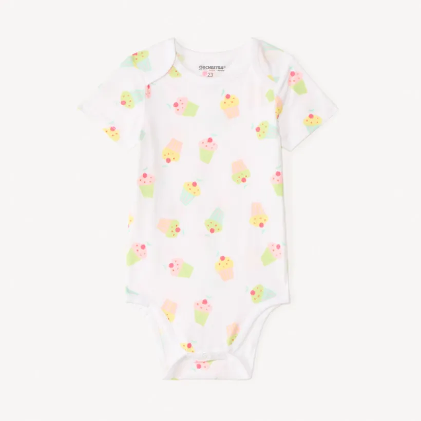 Lot de 7 bodies manches courtes motifs gourmandises pour bébé fille (ouvertures différentes selon l'âge)