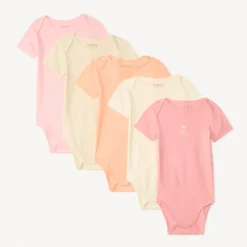 Lot de 5 bodies manches courtes unis print fantaisie pour bébé fille