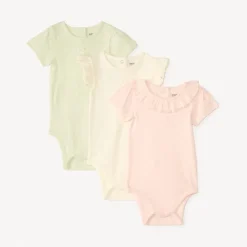 Lot de 3 bodies manches courtes en maille pointel pour bébé fille