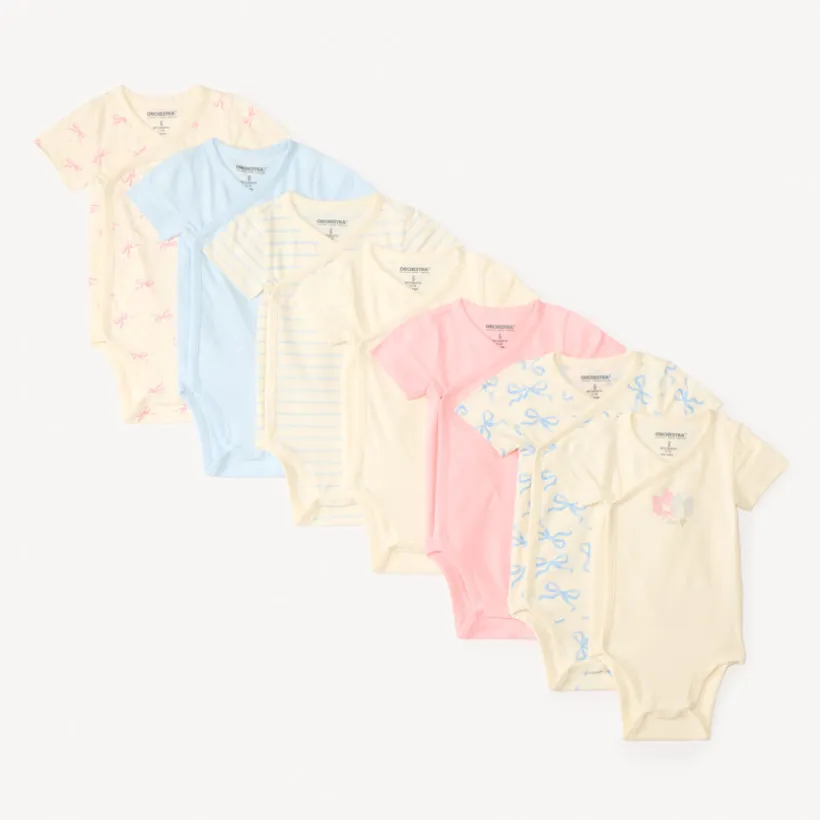 Lot de 7 bodies manches courtes motif nœud pour bébé fille ouverture différentes selon l'âge