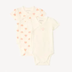 Lot de 2 bodies manches courtes motifs cœurs pour bébé fille