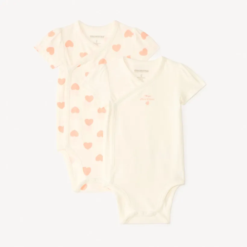 Lot de 2 bodies manches courtes motifs cœurs pour bébé fille