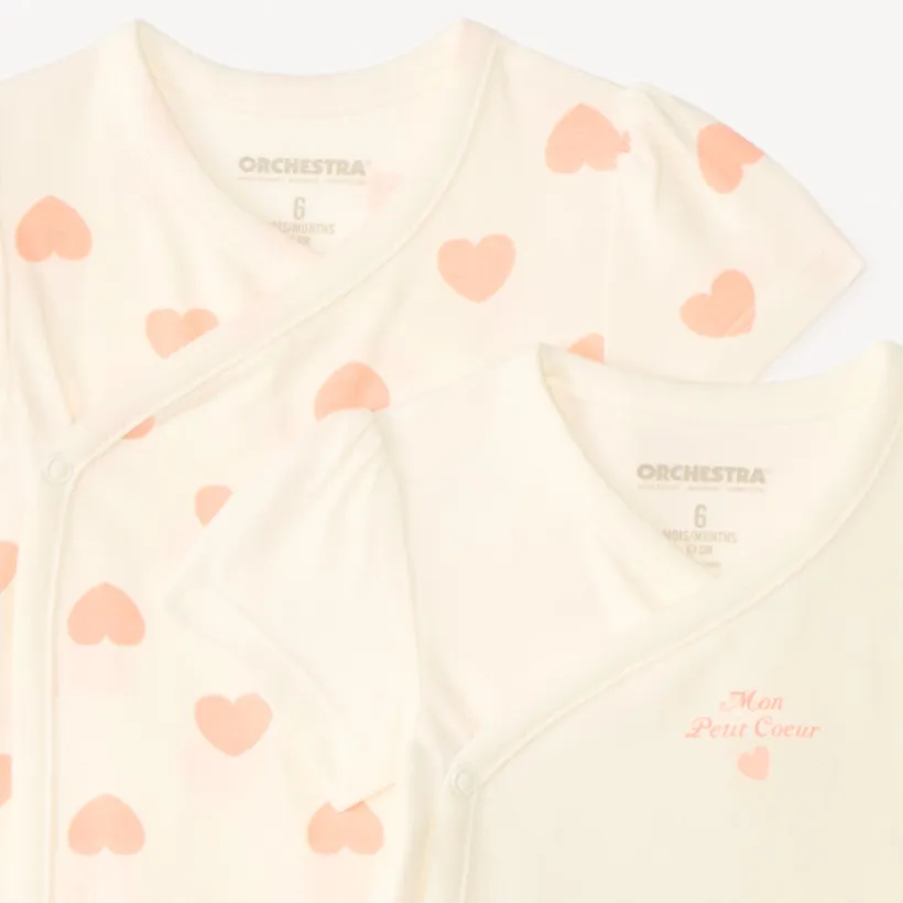 Lot de 2 bodies manches courtes motifs cœurs pour bébé fille
