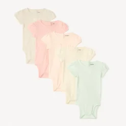 Lot de 5 bodies manches courtes en pointelle pour bébé fille