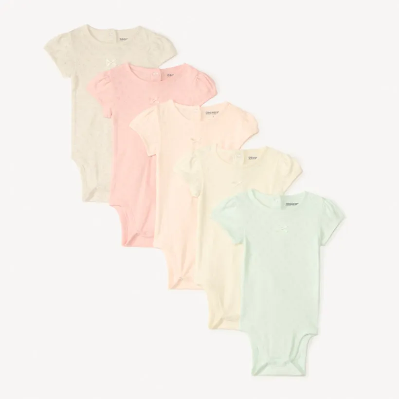 Lot de 5 bodies manches courtes en pointelle pour bébé fille