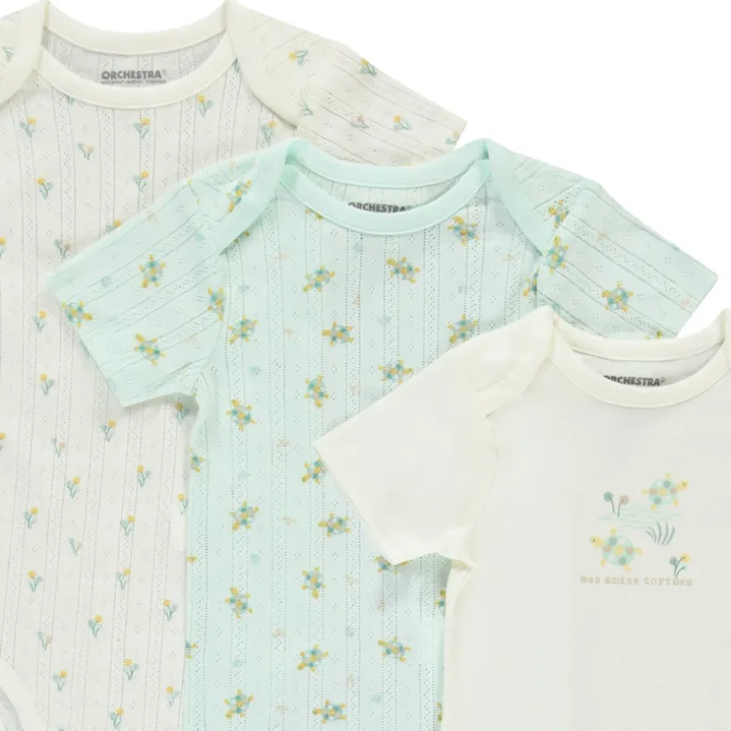 Lot de 5 bodies manches courtes motifs tortues pour bébé fille avec ouvertures différentes selon l'âge