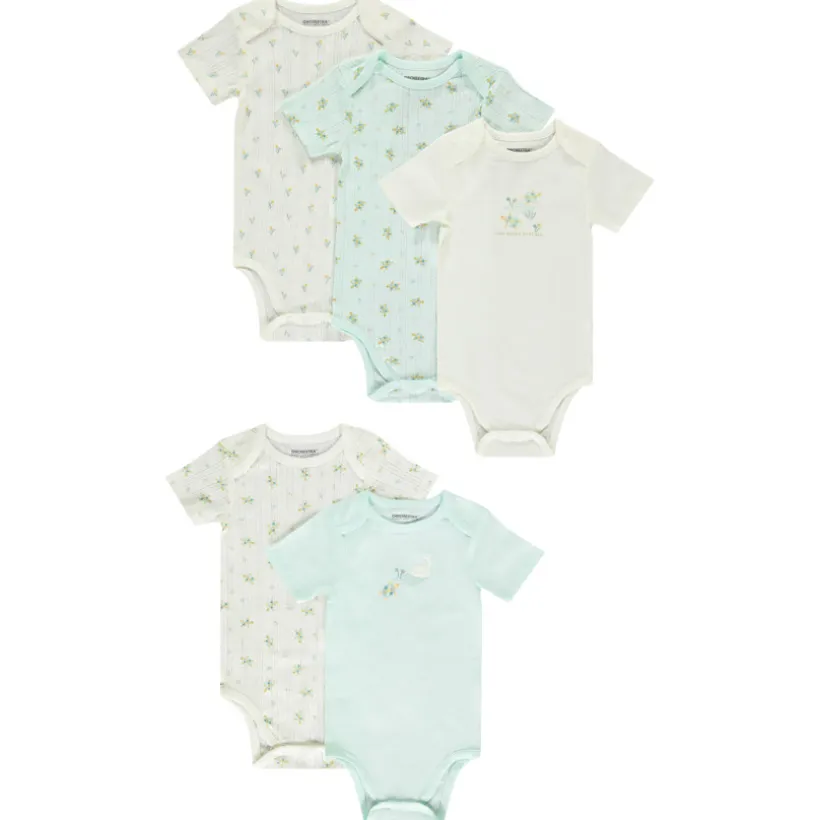 Lot de 5 bodies manches courtes motifs tortues pour bébé fille avec ouvertures différentes selon l'âge
