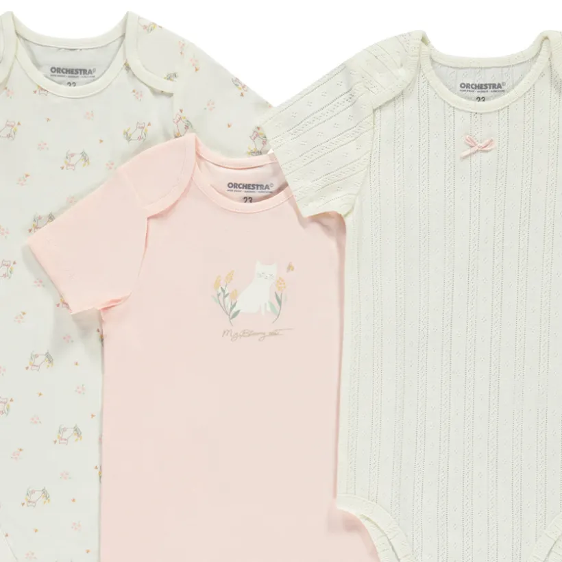 Lot de 5 bodies manches courtes fantaisie pour bébé fille avec ouvertures différentes selon l'âge
