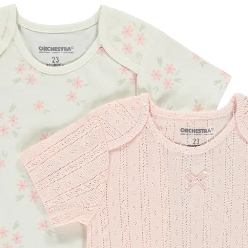 Lot de 5 bodies manches courtes fantaisie pour bébé fille avec ouvertures différentes selon l'âge