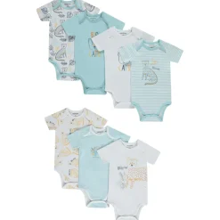 Lot de 7 bodies manches courtes motifs félins pour bébé garçon avec ouvertures différentes selon l'âge