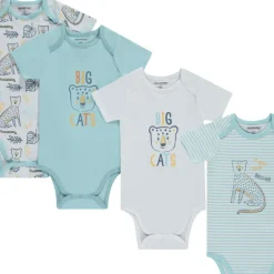 Lot de 7 bodies manches courtes motifs félins pour bébé garçon avec ouvertures différentes selon l'âge