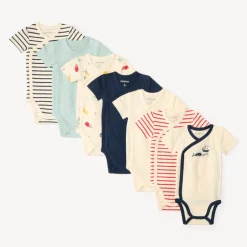 Lot de 7 bodies manches courtes motifs marins pour bébé garçon avec ouvertures différentes selon l'âge