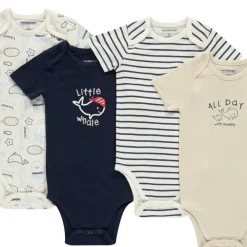 Lot de 7 bodies manches courtes motifs baleines pour bébé garçon avec ouvertures différentes selon l'âge