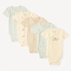 Lot de 5 bodies manches courtes motifs voitures pour bébé garçon (ouvertures différentes selon l'âge)