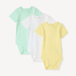 Lot de 3 bodies manches courtes fantaisies pour bébé avec ouvertures différentes selon l'âge
