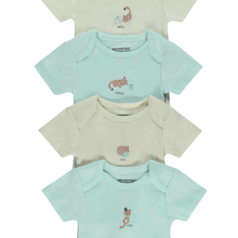 Lot de 7 bodies manches courtes print chat pour bébé