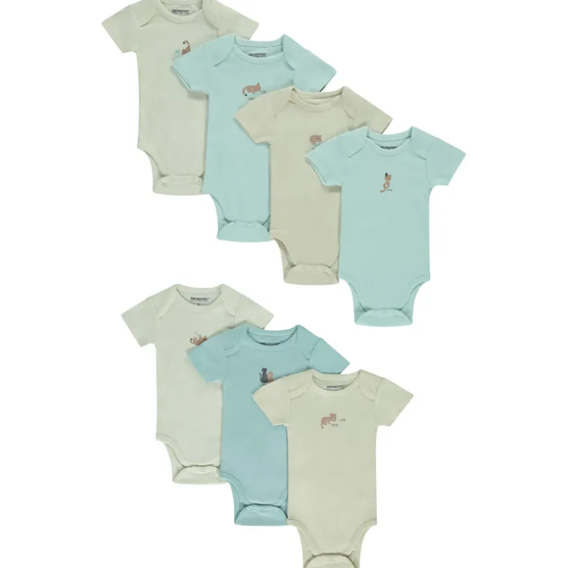 Lot de 7 bodies manches courtes print chat pour bébé