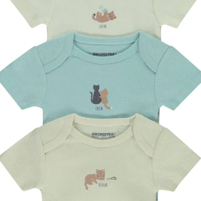 Lot de 7 bodies manches courtes print chat pour bébé