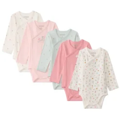 Lot de 5 bodies manches longues fantaisie pour bébé fille avec ouvertures différentes selon l'âge