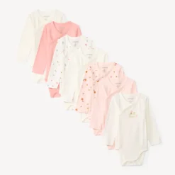 Lot de 5 bodies manches longues en pointelle pour bébé fille
