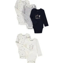 Lot de 5 bodies manches longues en jersey pour bébé fille