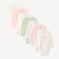 Lot de 7 bodies manches longues fantaisie pour bébé fille avec ouvertures différentes selon l'âge