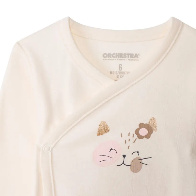 Lot de 3 bodies manches longues fantaisie pour bébé fille avec ouvertures différentes selon l'âge