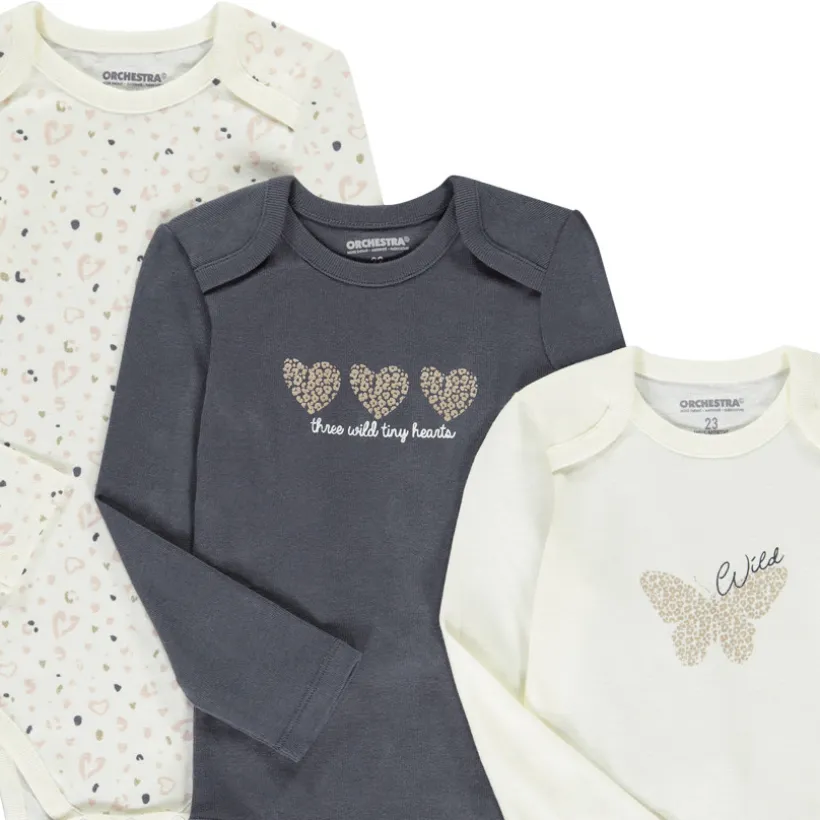 Lot de 7 bodies manches longues fantaisie pour bébé fille avec ouvertures différentes selon l'âge