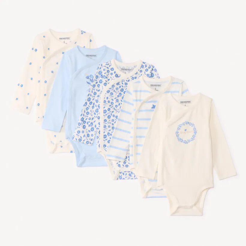 Lot de 5 bodies manches longues fantaisie pour bébé fille avec ouvertures différentes selon l'âge