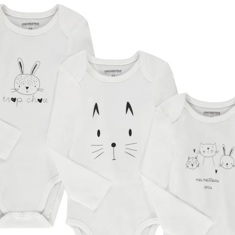 Lot de 5 bodies manches longues motif lapin pour bébé fille