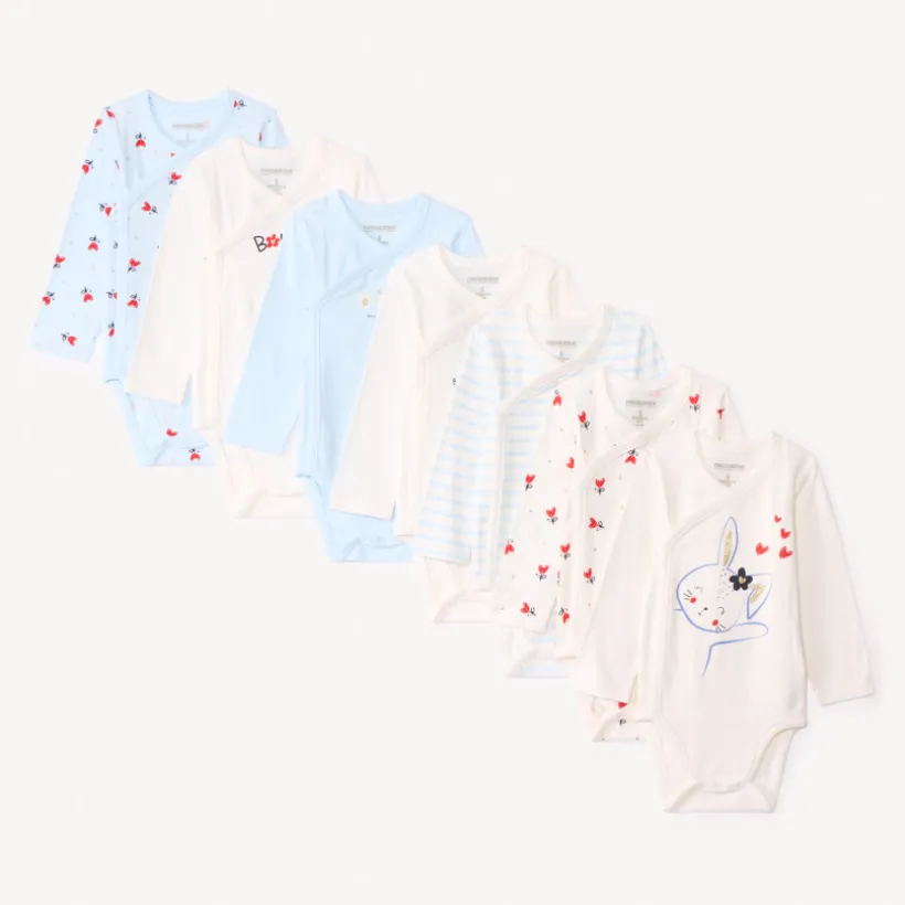 Lot de 7 bodies manches longues fantaisie pour bébé fille avec ouvertures différentes selon l'âge