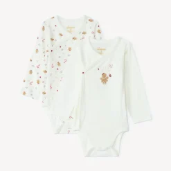 Lot de 2 bodies manches longues de Noël pour bébé fille avec ouvertures différentes selon l'âge