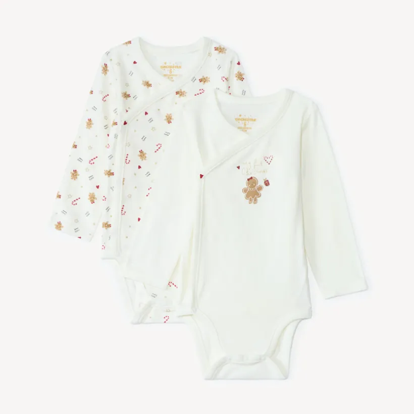 Lot de 2 bodies manches longues de Noël pour bébé fille avec ouvertures différentes selon l'âge