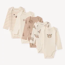 Lot de 5 bodies manches longues motifs oursons pour bébé
