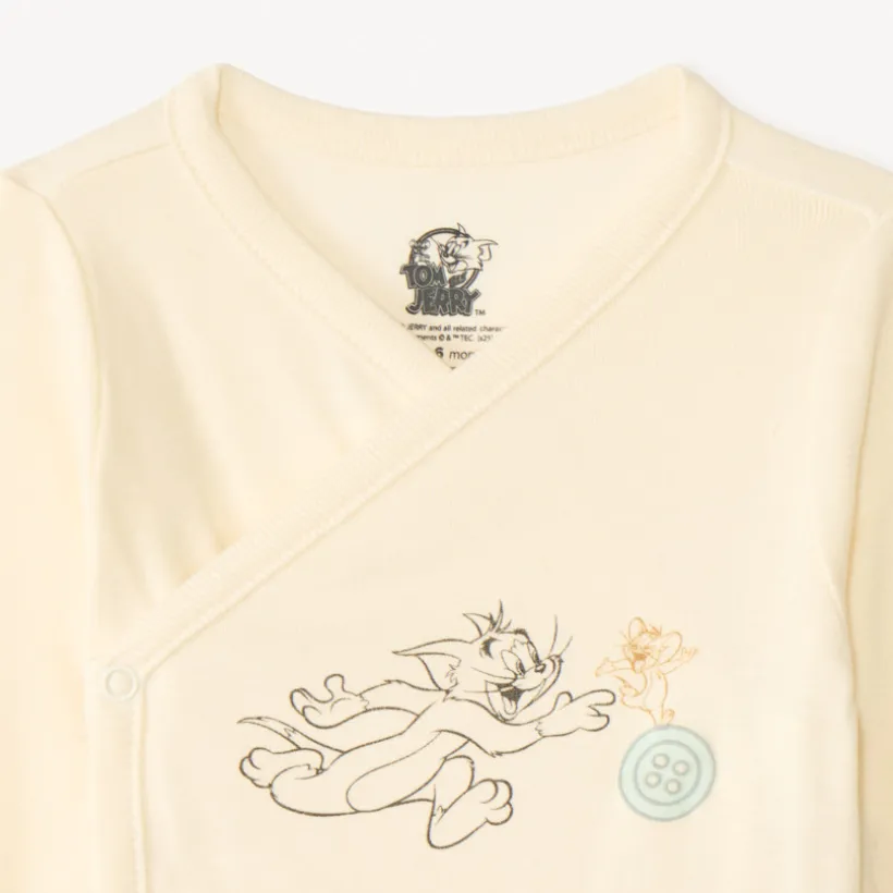 Lot de 3 bodies manches longues Tom & Jerry Warner pour bébé garçon avec ouvertures différentes selon l'âge