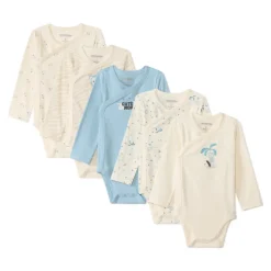 Lot de 5 bodies manches longues fantaisie pour bébé garçon avec ouvertures différentes selon l'âge